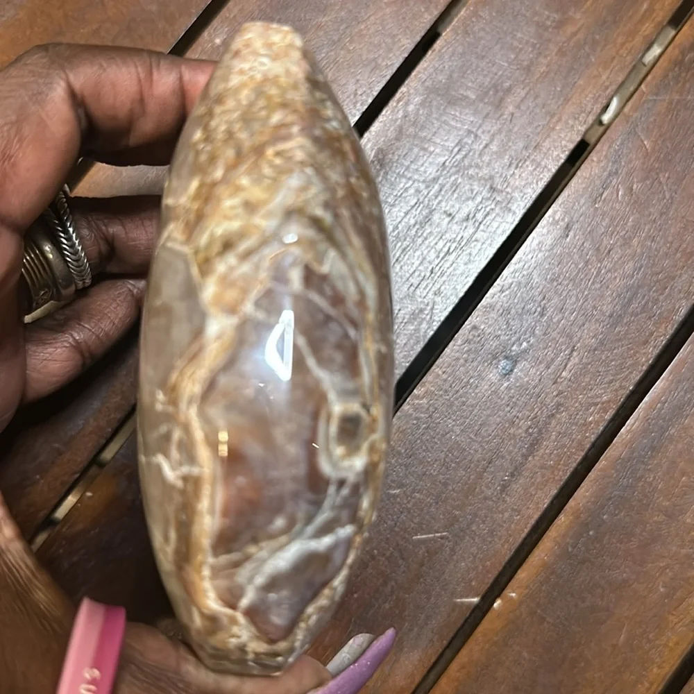 Mexican Lace Agate and Amethyst Heart - MCAMYHRT 619g 4.50โ - Picture 7 of 7
